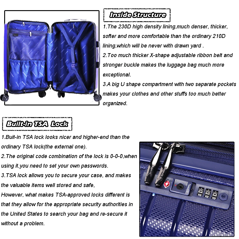 New Fashion Matching Color Polypropylene Travel Trolley Luggage Bag with Built-in Tsa Lock